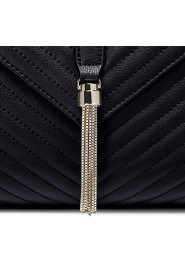 Women Real Genuine Cowhide Leather Purse Shoulder Hand Bag Messenger Metallic Chain Tassel Black