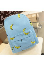 Women Banana Pattern Print Canvas Backpack