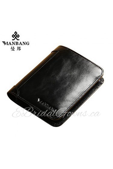 High Quality First Layer Of Leather Brown Oil Wax Cowhide Leather Man Short Wallet