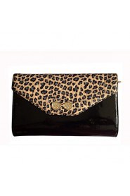 Women PU / Cowhide / Patent Leather Bowknot Leopard grain Bi fold Shoulder Bag / Clutch / Wallet Blue / Yellow / Black