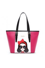 Women PU Baguette Shoulder Bag / Tote / Satchel Black / Fuchsia