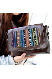 Women's PU Flap Shoulder Bag Brown/Black