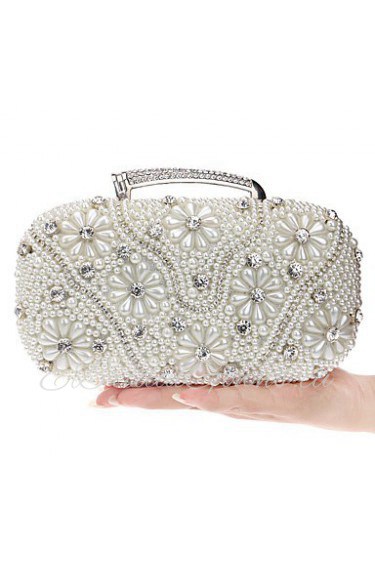 Women Diamonds Pearl Flower Evening Bag