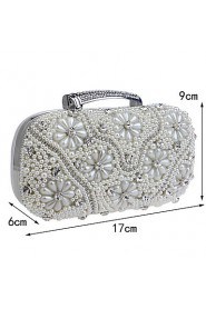 Women Diamonds Pearl Flower Evening Bag