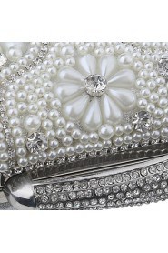 Women Diamonds Pearl Flower Evening Bag