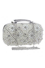 Women Diamonds Pearl Flower Evening Bag