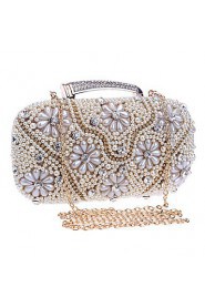 Women Diamonds Pearl Flower Evening Bag