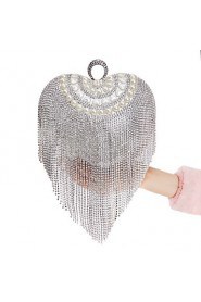 Women Tassel Heart shape Pearl Diamonds Evening Bag