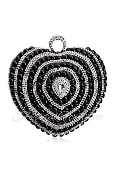 Women Heart shaped Pearl Diamonds Evening Bag