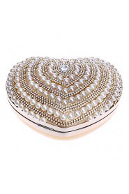 Women Heart shaped Pearl Diamonds Evening Bag