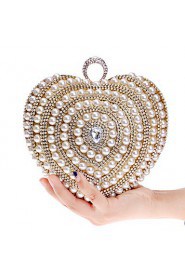 Women Heart shaped Pearl Diamonds Evening Bag