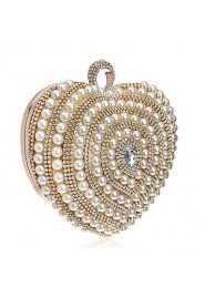 Women Heart shaped Pearl Diamonds Evening Bag