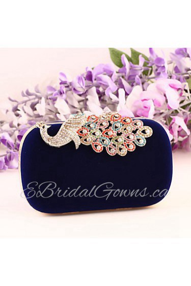 Women Suede / Metal Minaudiere Clutch / Evening Bag Blue / Red / Fuchsia