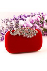 Women Suede / Metal Minaudiere Clutch / Evening Bag Blue / Red / Fuchsia