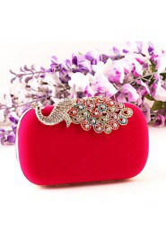 Women Suede / Metal Minaudiere Clutch / Evening Bag Blue / Red / Fuchsia