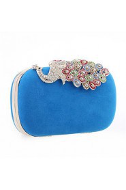 Women Suede / Metal Minaudiere Clutch / Evening Bag Blue / Red / Fuchsia