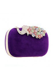 Women Suede / Metal Minaudiere Clutch / Evening Bag Blue / Red / Fuchsia