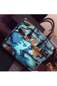 Women Casual PU Tote Blue / Green