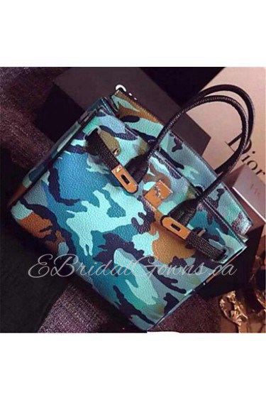 Women Casual PU Tote Blue / Green