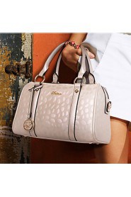 Women PU Barrel Shoulder Bag / Tote Beige / Black