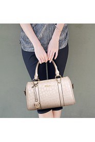 Women PU Barrel Shoulder Bag / Tote Beige / Black