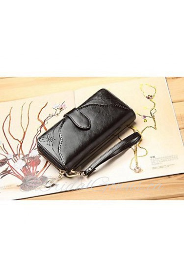 Women's Retro Carved Genuine Leather Wallets Clutch Purse Wristlets