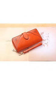 Women's Retro Carved Genuine Leather Wallets Clutch Purse Wristlets