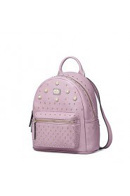 Real Genuine Leather Backpack Bag School Travel Punk Rivet Rhinestone Pearl Flowers