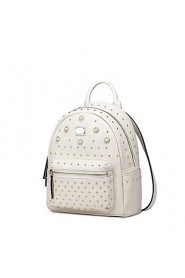 Real Genuine Leather Backpack Bag School Travel Punk Rivet Rhinestone Pearl Flowers