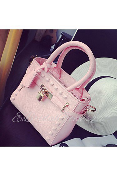 Women PU Shopper Tote White / Pink / Black