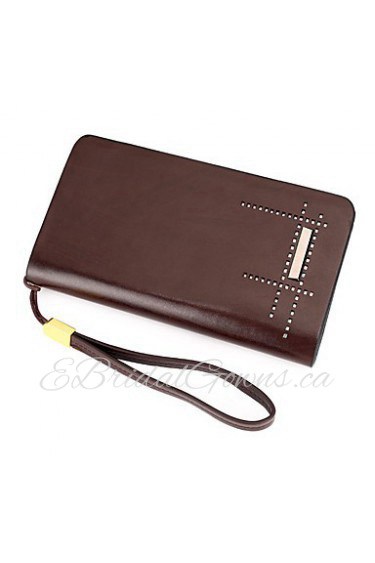 Men PU Knucklebox Clutch / Wallet Brown / Khaki