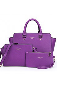 Women PU Weekend Bag Tote Purple / Blue / Red / Black