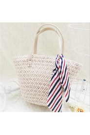 Women Casual Straw Tote White / Khaki