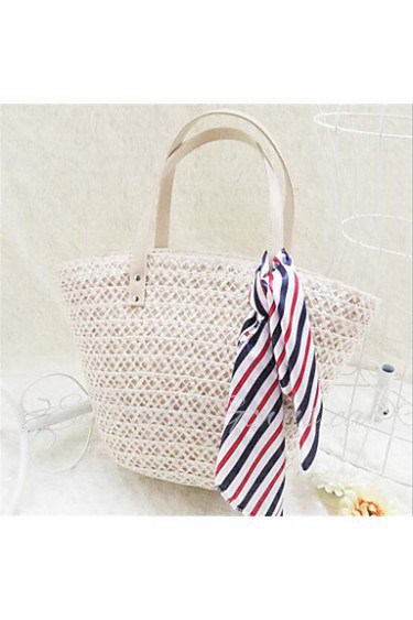 Women Casual Straw Tote White / Khaki