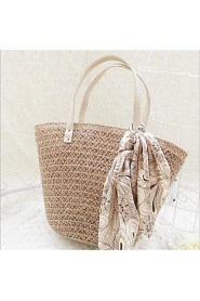 Women Casual Straw Tote White / Khaki