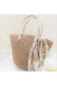 Women Casual Straw Tote White / Khaki