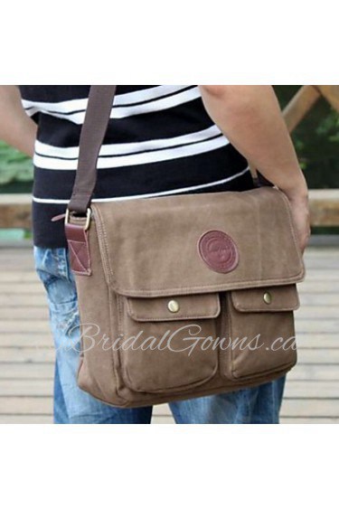 Men's Canvas Messenger Shoulder Bag Brown/Black