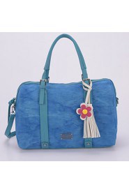 Women PU / Canvas Shopper Shoulder Bag / Tote / Cross Body Bag Blue