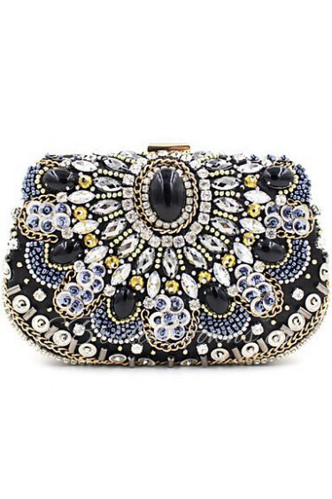 Women Satin Minaudiere Clutch / Evening Bag Black