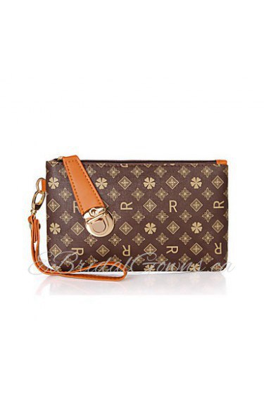 Women PU Baguette Clutch Gold / Brown