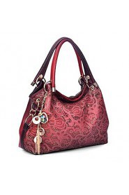 Women PU Barrel Shoulder Bag / Tote Red