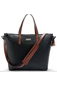 Women PU Shopper Tote Blue / Black