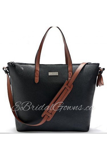 Women PU Shopper Tote Blue / Black