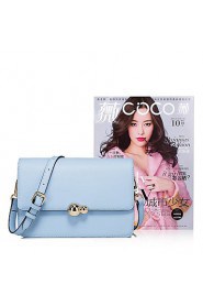 Women Real Genuine Leather Baguette Purse Shoulder Messenger Cross Body Bag Cover Lady Blue / Cream