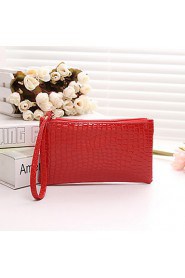 Women Crocodile Patent Leather Wrist Strap Zipper Casual Clutch Bag Coin Purse