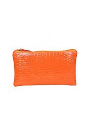 Women Crocodile Patent Leather Wrist Strap Zipper Casual Clutch Bag Coin Purse