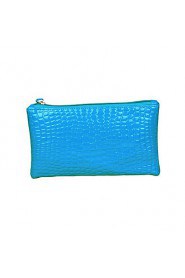 Women Crocodile Patent Leather Wrist Strap Zipper Casual Clutch Bag Coin Purse