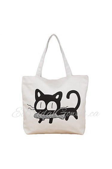 Women Handbag Cat Eat Fish Pattern Print Casual Cute Shoulder Bag