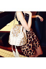 Women PU Baguette Shoulder Bag Beige / Black