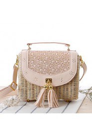 Women Casual Straw Tote Pink